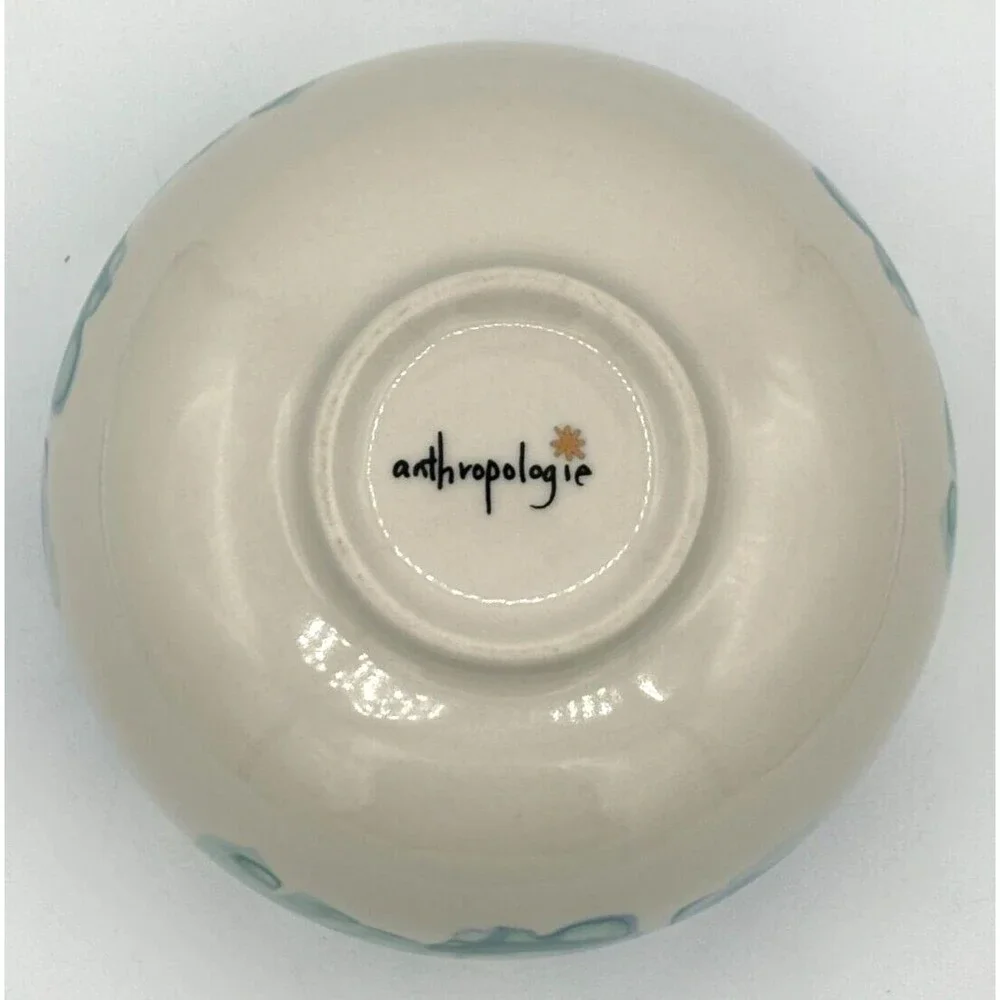 Anthropologie‎ Night Sky Bowl Stoneware Blue Teal Drip Watercolor Wash Gold Star